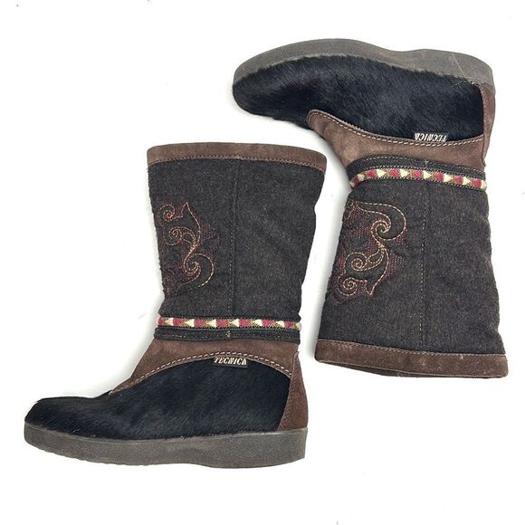 Authentic Tecnica Fur and Boiled Wool Embroidered Boots EUR 37, US 6,5 - Picture 4 of 15